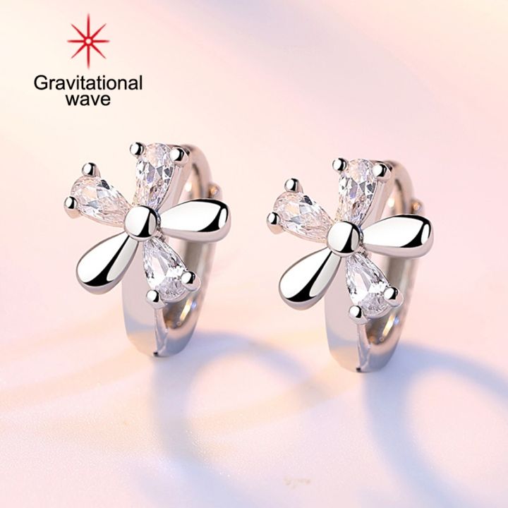 gravitational-wave-sweet-women-blossom-shape-cubic-zirconia-ฝัง-huggie-ต่างหูเครื่องประดับ