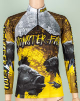 เสื้อตกปลา,ปั่นจักรยาน FX Yellow Black MONSTER Fish (สินค้าพร้อมจัดส่ง) ป้องกันแสง UV เนื้อผ้าผิวสัมผัสนุ่มนิ่ม,ใส่แล้วรู้สึกเย็นสบาย,ระบายอากาศดี