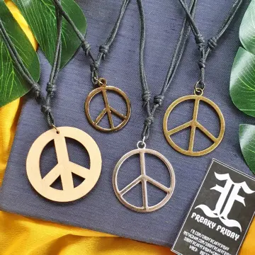 Wood Beaded Peace Sign Pendant Necklace | Icing US