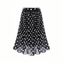 Vintage Wave Point Summer Womens Skirts Casual High Waist Plus Size Midi Skirt Polka Dot Chiffon Beach A-Line Falda Mujer L-5XL