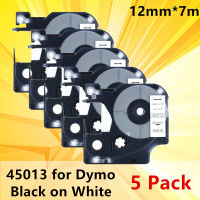 5 Pack Label Tape 45013 Ribbon laber maker 12mm for Dymo D1 LabelManager Writer Maker 280 160 black on white label