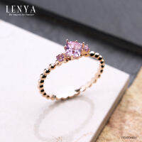 Lenya Jewelry  แหวนเงินแท้ ประดับอเมทิสต์ (Amethyst) ตัวเรือนทำลวดลาย Bubble เก๋สุดพร้อมชุบพิ้งค์โกล์ด