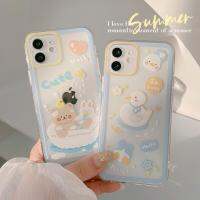 【Great. Cell phone case】รอยยิ้มย้อนยุคล้างอาบน้ำหมี Kawaii ญี่ปุ่นโทรศัพท์14กรณีสำหรับ IPhone13 11 12 ProMax Xs Max XR 7 8บวกกรณีน่ารักฝาครอบที่ชัดเจน1086