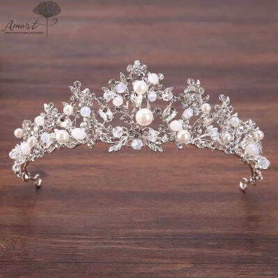 Amart Royal Crown Rhinestone Tiaras และ Crowns เพิร์ลงานแต่งงานเครื่องประดับผม Head Pieces สำหรับผู้หญิง