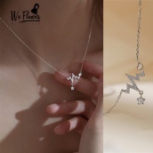 We Flower Ins Trendy Silver Crystal Heartbeat Necklace Delicate Wave CZ Clavicle Chain Necklace Jewelry Gift