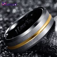 Fashion Simple 8mm Tungsten Carbide Ring Black Inner Ring Bevel Gold Color Groove Frosted Tungsten Steel Mens Ring