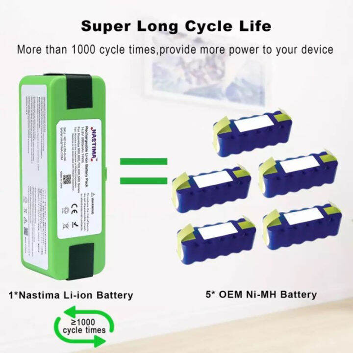 แบตเตอรี่-li-on-14-4v-5200mah-battery-สำหรับ-irobot-roomba-500-600-700-800-nastima-14-8v5200mah-แบตเตอรี่ลิเธียมแบบชาร์จไฟได้สำหรับ-irobot-roomba-500-600-700-800-series-560-620-650-700-770-780-880