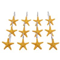 Starfish Shower Hooks Rust Proof Shower Curtain Rings for Bathroom Decorative Resin Star Hangers Set of 12