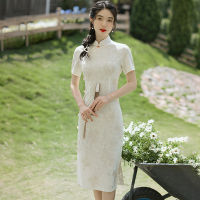 Early Nylon Girl Trend Cheongsam ความยาวปานกลาง Daily Slim Side Eight-Button Dress Cheongsam Dress