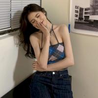 Summer y2k tank top vest sling corset vintage rhombus short umbilical sling slim female bottom all-match women crop top clothes