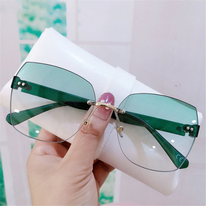 Fashion Round Gradient Sunglasses Women Rimless Cut Trimmed Lens Sun Glasses