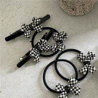 ▬☃ Fashionable Versatile Acrylic Bow Hair Loops Retro Black And White Plaid Bow Hairpin Edge Clip Hair Accessories