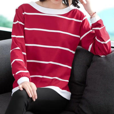 Plus Size Womens Blouse Striped Long Sleeve Loose Top