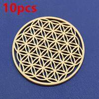 【CW】 10PCS Chakra of life Wood Round Carved Coaster Stone Set Mats