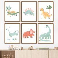 Boho การ์ตูนไดโนเสาร์ Paw Nursery Wall Art ภาพวาดผ้าใบเด็กผู้หญิง Nordic โปสเตอร์และพิมพ์ภาพผนังเด็กทารก Room Decor