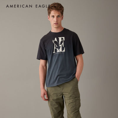 American Eagle Super Soft Dip-Dye Logo Graphic T-Shirt เสื้อยืด ผู้ชาย โลโก้ กราฟฟิค (NMTS 017-3221-001)