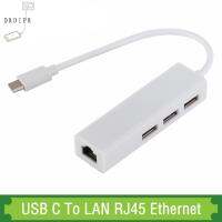 DRDIPR ประเภท C ถึง RJ45 TYPE-C ไปยังการ์ดเครือข่าย LAN RJ45 4 in 1 USB 2.0 HUB มี4พอร์ต การออกแบบที่บางเฉียบ ไดรฟ์ฟรี สำหรับแล็ปท็อป/เมาส์/ดิสก์ U