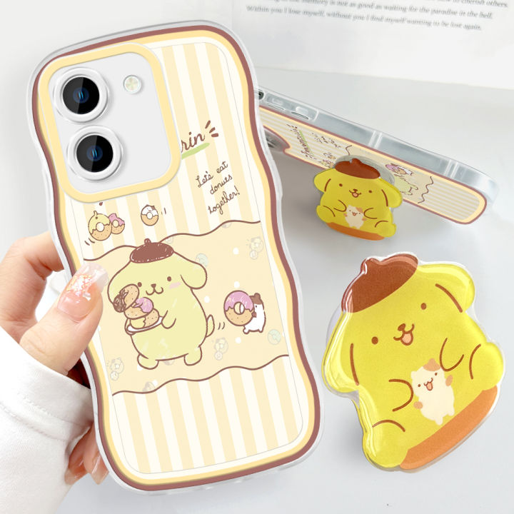 เคส-ggk-สำหรับ-vivo-y27-y27-5กรัมมาพร้อมที่ยึดนิ่มแฟชั่นเคสโทรศัพท์หยัก-pom-pom-purin-การ์ตูนกันกระแทกเคสโทรศัพท์มือถือป้องกันกล้องคลุมทั้งหมดฟรี