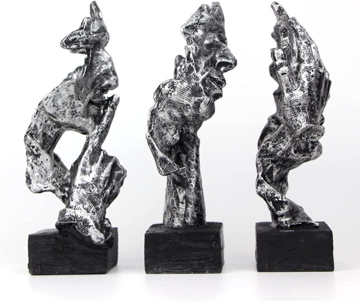 fumisee-3-pcs-thinker-statue-silence-is-gold-abstract-art-figurine-no-hear-no-see-no-speak-modern-home-resin-sculptures-decorative-objects-desktop-decor-silver-gold-silver