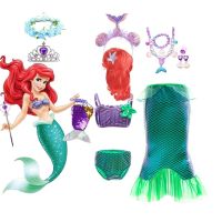 【jeansame dress】 Disney Ariel ชุดเจ้าหญิงสำหรับสาว Mermaid ชุดว่ายน้ำเด็ก Brithday Party คอสเพลย์เครื่องแต่งกาย Baby Beach บิกินี่เสื้อผ้า3-10ปี