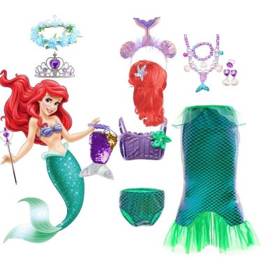 〖jeansame dress〗 Disney Ariel ชุดเจ้าหญิงสำหรับสาว Mermaid ชุดว่ายน้ำเด็ก Brithday Party คอสเพลย์เครื่องแต่งกาย Baby Beach บิกินี่เสื้อผ้า3-10ปี