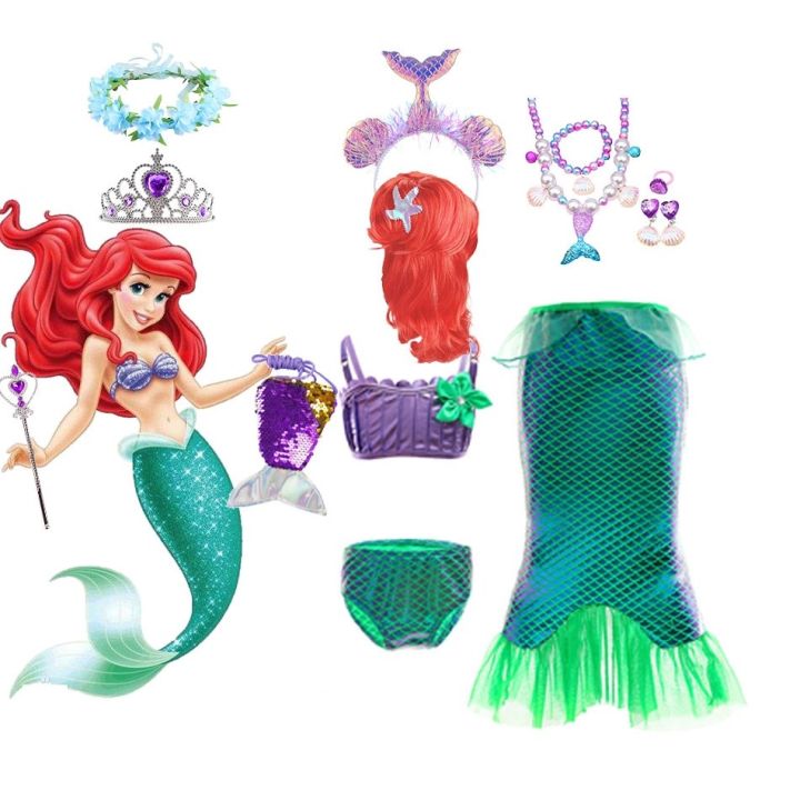 jeansame-dress-disney-ariel-ชุดเจ้าหญิงสำหรับสาว-mermaid-ชุดว่ายน้ำเด็ก-brithday-party-คอสเพลย์เครื่องแต่งกาย-baby-beach-บิกินี่เสื้อผ้า3-10ปี