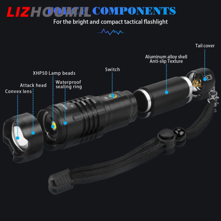 lizhoumil-p50ไฟฉายกล-led-แบบซูมได้-ชาร์จ-usb-โคมไฟที่แข็งแกร่งสว่างมากโคมไฟมือพร้อมแบตเตอรี่แบบชาร์จไฟได้