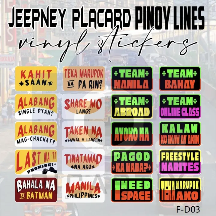 ★Jeepney Signs (Pinoy Lines) Vinyl StickersWater Proof (1.5in x 2.5in