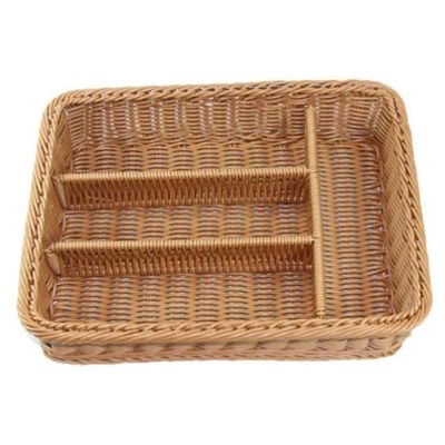 Kitchen Drawer Organizer Cutlery Storage Basket 4 Compartments Kitchen Forks Knifes Rattan Storage Tray