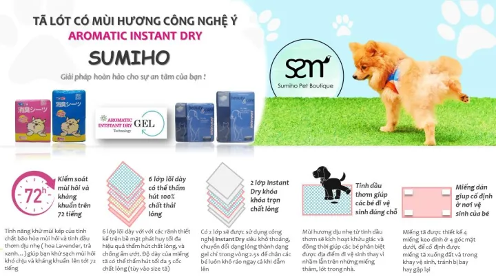 10 miếng tã lót vệ sinh cho chó mèo Sumiho size S (33x45cm) (có mùi hương hỗ trợ khử mùi)
