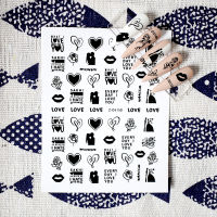 10PCS 3D Valentines Day Black and White Love Couple Abstract Face Nail Sticker Lip Envelope Comes with Self-adhesive Nail Slide