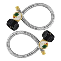 2 Pack Stainless Steel RV Propane Hose with Gauge for 5-40Lb Tanks - Stainless Braided Propane Hose Quick Connect