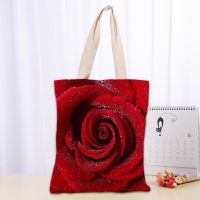 ZZOOI Custom Rose Flower Shopping Bags 30x35cm Tote Bag Reusable Handbag Women Shoulder Cloth Pouch Foldable 0918