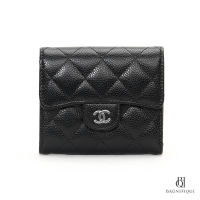 NEW CHANEL TRI FOLD WALLET SHORT BLACK CAVIAR SHW