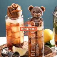 [ Wholesale Prices ] Bear Rose Flower Shape Silicone Ice Mold / DIY Chocolate Ice Cream Ice Cube Maker / Teddy Coffee Milk Juice Popsicle Tray Holder Mould