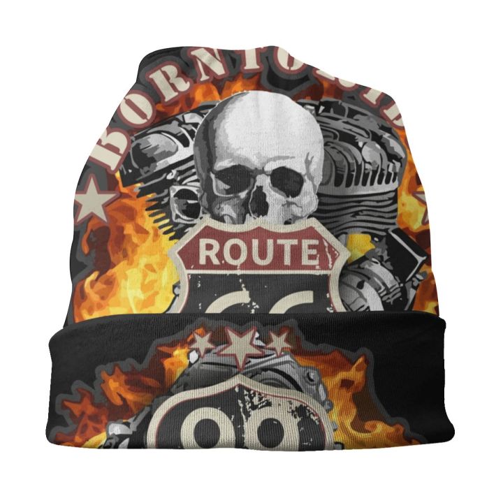 route-66ชอปเปอร์รถมอเตอร์ไซค์หมวกหมวกบีนนี่ยืดหยุ่นวินเทจหมวกฮิปฮอปความร้อนสัญลักษณ์อเมริกัน