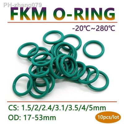 10pcs CS 1.5 2 2.4 3.1 3.5 4 5mm Green FKM Fluorine Rubber O Ring Gasket OD 17-53mm O-Ring Seal Washer Oil and Acid Resistant