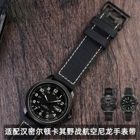 ∈♘ สำหรับ Hamilton Nylon Watchband Khaki Field Aviation Leather Bracelet