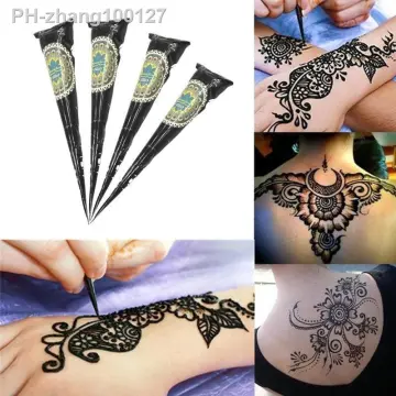 New Natural Black Herbal Henna Paste Cones Temporary Tattoo Kit Body Art  Paint Mehandi Ink With Henna Tattoo Stencil Tattoo Template Tool