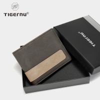 ZZOOI Tigernu 2022 Fashion Short Wallet For Men RFID Men Thin Leather Wallet Casual Male Money Purse Business Brown Black Card Holder