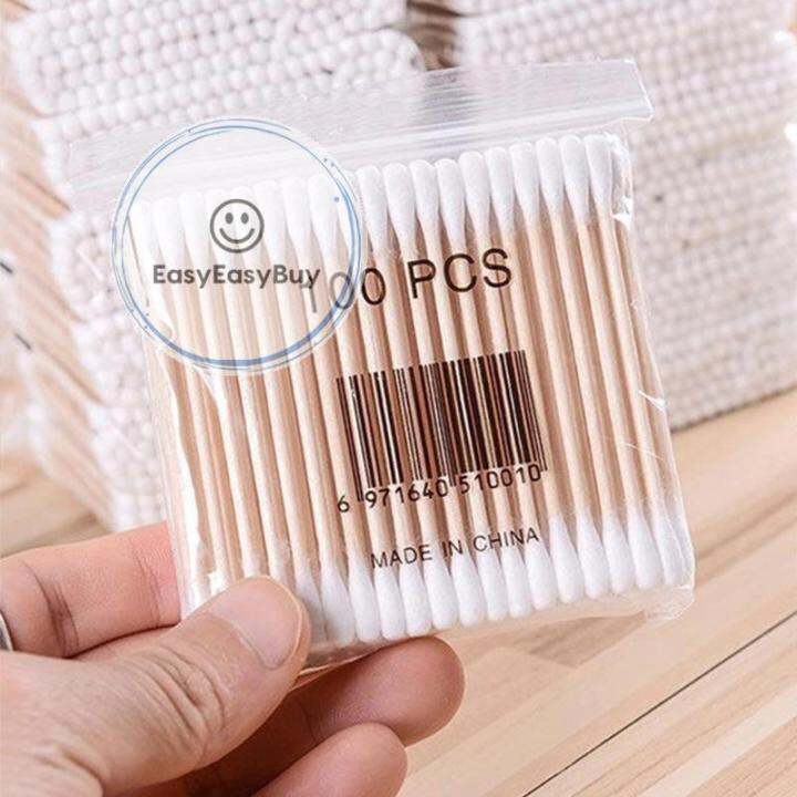 10-ชิ้น-คอตตอนบัด-100-ก้าน-แพ็คเดี่ยว-cotton-buds-สำลีปั่นหูด้ามไม้-สำลีไม้-สำลีก้าน-สำลีเช็ดเครื่องสำอาง-ez99