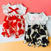 Sweet Dog Shirt Dress Pet Clothes Summer Printed Bowtie Sleeveless Suspenders Skirt Puppy Clothing Princess Girls Dresses Yorkie Dresses