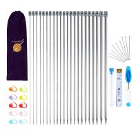 Stainless Steel Knitting Needle Set Sweater Needles Handmade with Bags DIY Knitting Projects Tools 2-8mm Straight Single Pointed