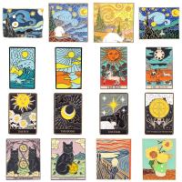 【YF】❍  Squares Painting Landscape Enamel Pins Sunrise Flowers Alloy Brooch Badge Jewelry