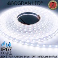 LED STRIP K-AA2835-120–DC-5V IP67 6500K-WHITE ยี่ห้อ BOGDAN LED แอลอีดีไฟเส้นสำหรับตกแต่ง 600LED/5M 47.5W/5M Grade-A ราคาต่อ 1 ม้วน