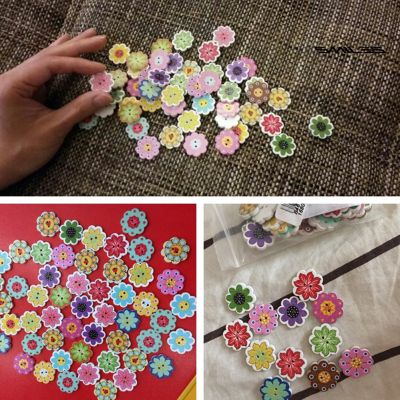 【Ready stock】50 Pcs DIY Octagonal Flower Floral Print Buttons Scrapbooking Sewing Accessories
