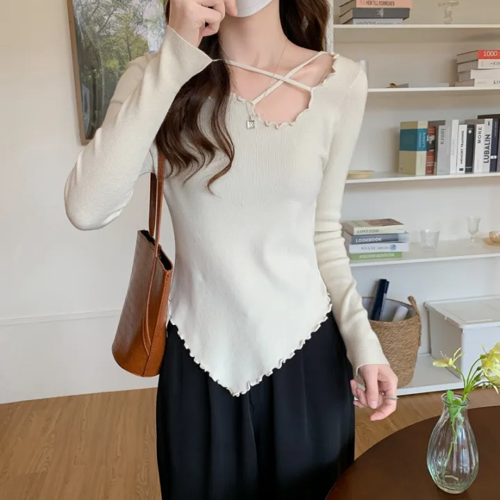 cod-knitted-sweater-autumn-and-winter-korean-version-of-the-slim-fit-inner-knitted-irregular-fungus-edge-bottoming