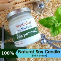 SenOdos เทียนหอม อโรม่า เทียนหอมสปา Peppermint Scented Soy Candle Aroma 190 g. -กลิ่นเปปเปอร์มินต์แท้