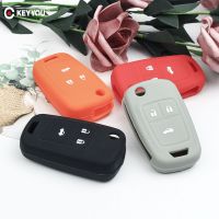 KEYYOU Skin Silicone Car Key Cover Case Shell Holder Fob For Chevrolet Cruze AVEO SAIL TRAX MALIBU CAPTIVA 3 Buttons Flip Key Key Chains