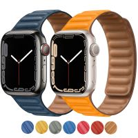 Link Kulit untuk Apple Watch 7 Band 40Mm 44Mm 42 Mm 38Mm 42 Mm 1:1 Gelang Loop Magnetik IWatch Seri 7 6 5 4 3 SE Strap